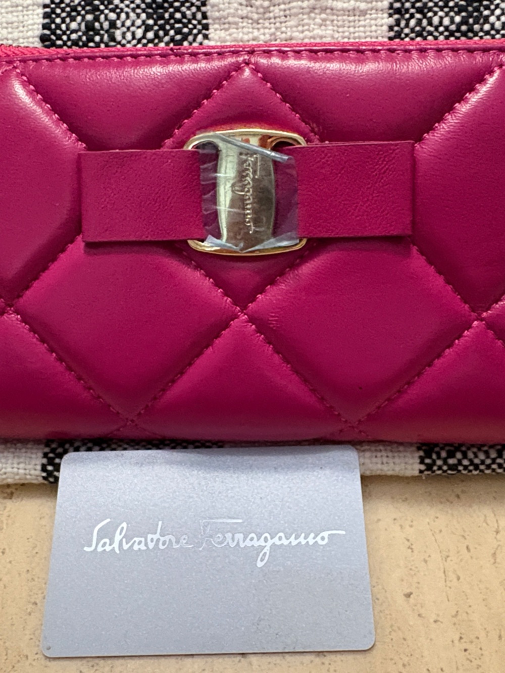 Salvatore Ferragamo Quilted Fuchsia Leather Wallet with Signature Bow